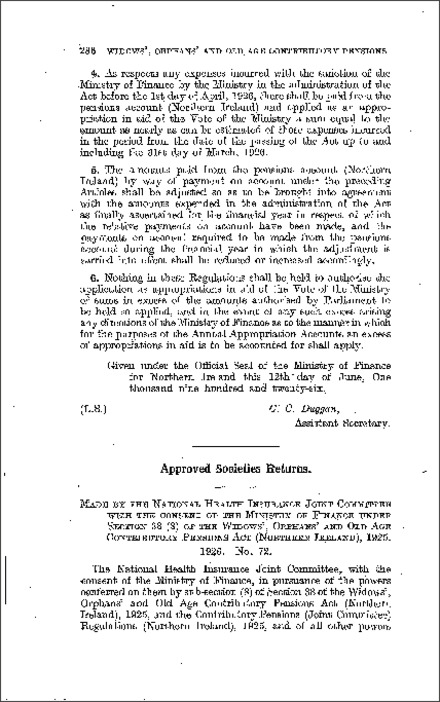 The Contributory Pensions (Approved Societies Returns) Regulations (Northern Ireland) 1926