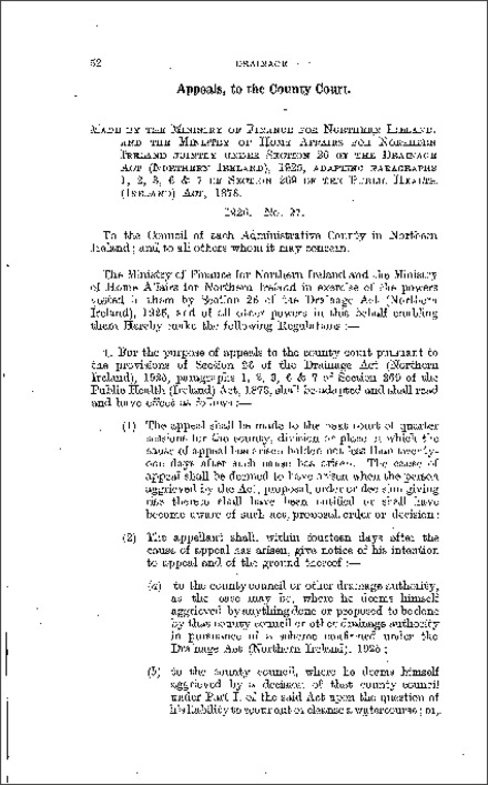 The Drainage (Appeals to County Court) Regulations (Northern Ireland) 1926