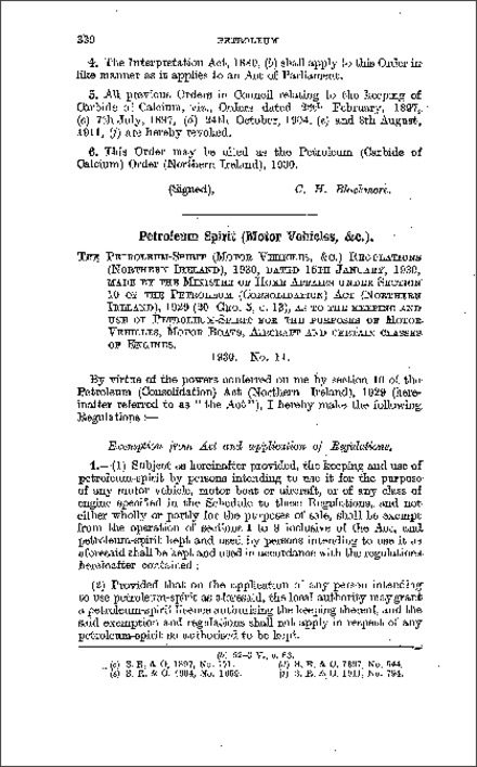 The Petroleum-spirit (Motor Vehicles, &c.) Regulations (Northern Ireland) 1930