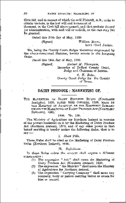 The Marketing of Dairy Produce Rules (Northern Ireland) 1930