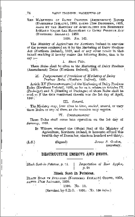 The Marketing of Dairy Produce (Amendment) Rules (Northern Ireland) 1930