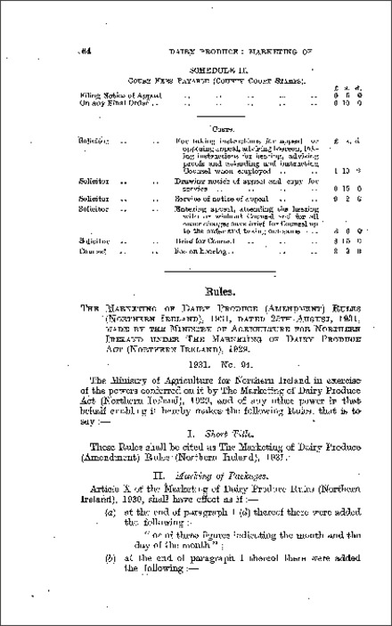 The Marketing of Dairy Produce (Amendment) Rules (Northern Ireland) 1931