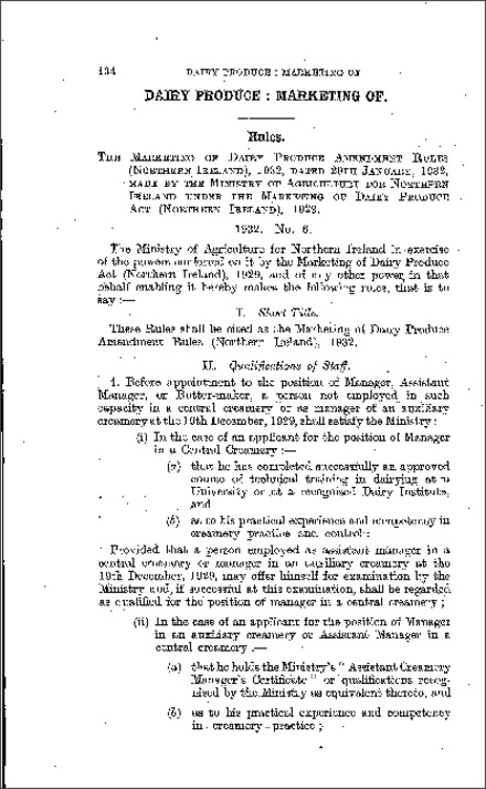 The Marketing of Dairy Produce Amendment Rules (Northern Ireland) 1932