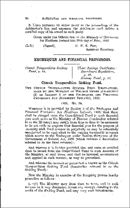 The Church Temporalities Sinking Fund Regulations Northern
