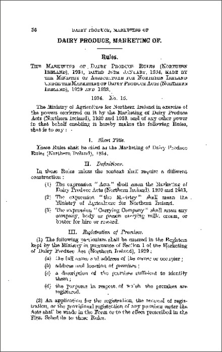 The Marketing of Dairy Produce Rules (Northern Ireland) 1934