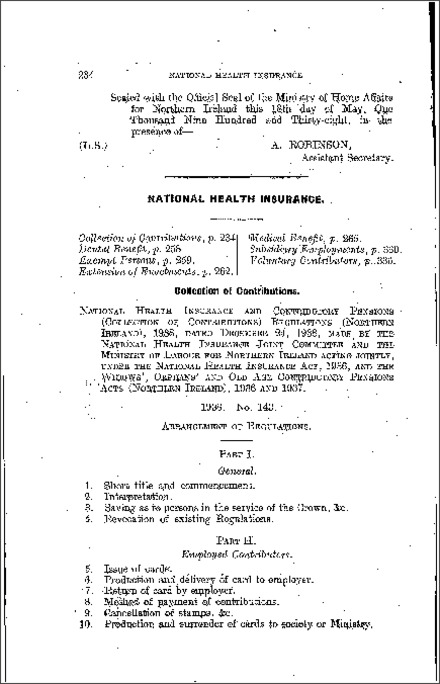 The National Health Insurance and Contributory Pensions (Collection of Contributions) Regulations (Northern Ireland) 1938