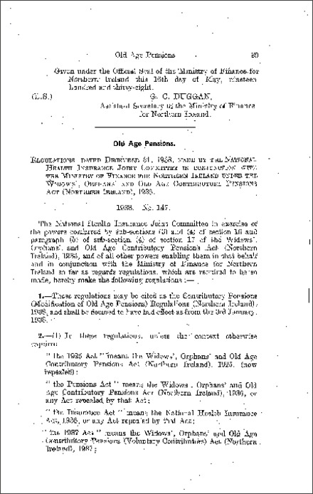 The Contributory Pensions (Modification of Old Age Pensions) Regulations (Northern Ireland) 1938