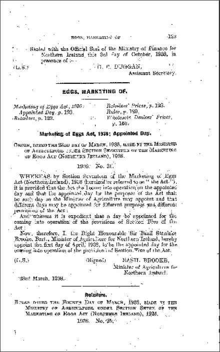 The Marketing of Eggs (Appointed Day) Order (Northern Ireland) 1938