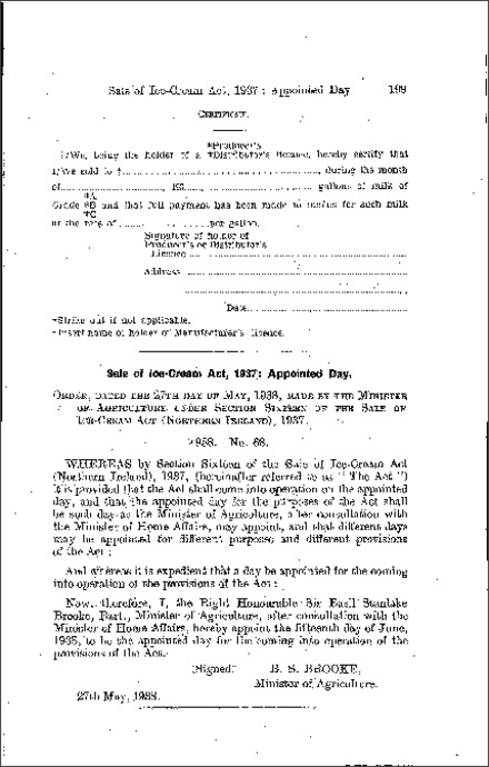 The Sale of Ice-Cream (Appointed Day) Order (Northern Ireland) 1938