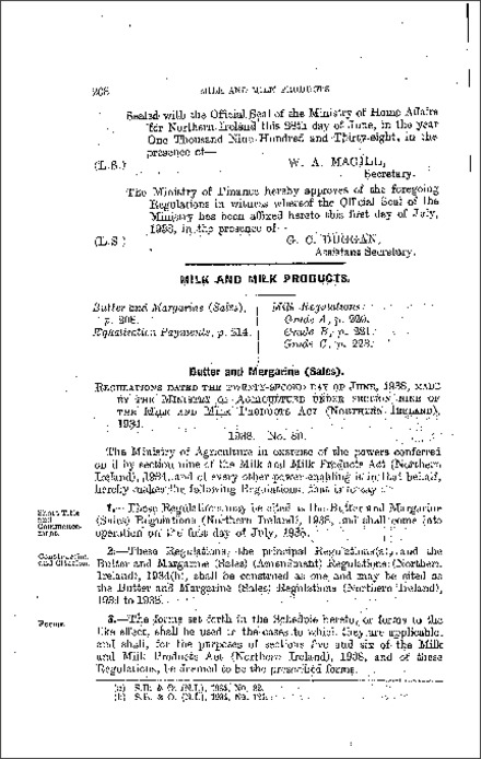 The Butter and Margarine (Sales) Regulations (Northern Ireland) 1938