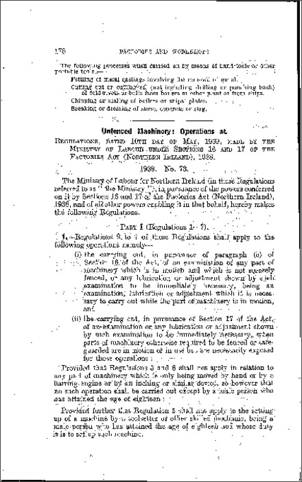The Factories (Operations at Unfenced Machinery) Regulations (Northern Ireland) 1939