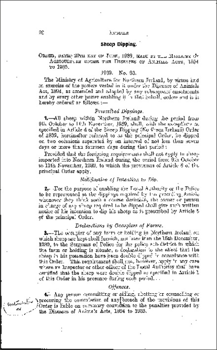 The Sheep Dipping (Special Regulation) Order (Northern Ireland) 1939
