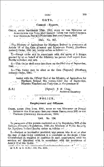 The Oats (Exports) Order (Northern Ireland) 1941