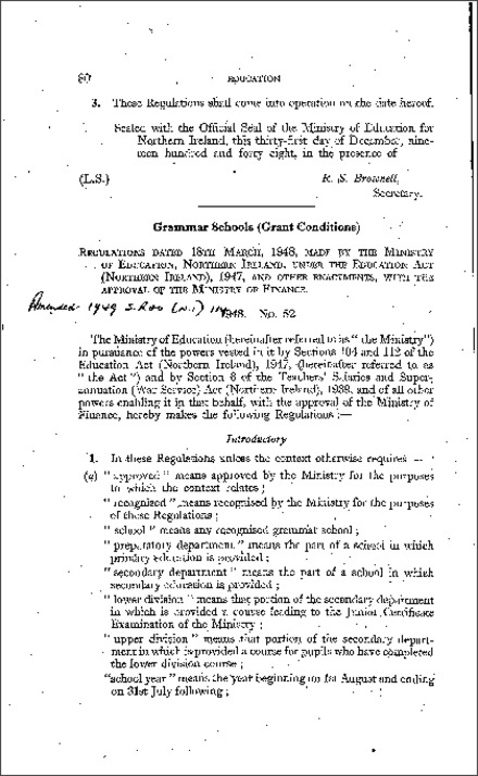 The Grammar School (Grant Conditions) Regulations (Northern Ireland) 1948