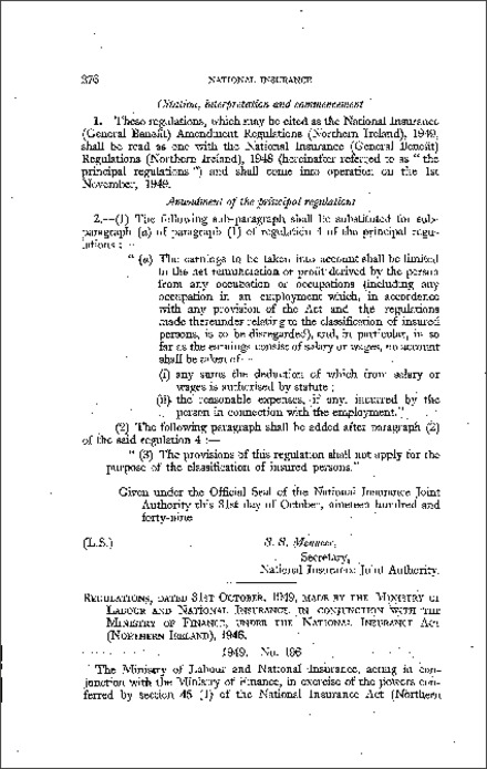 The National Insurance (General Benefit) Amendment (No. 2) Regulations (Northern Ireland) 1949
