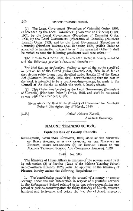 The Malone Training School (Contributions) Regulations (Northern Ireland) 1949