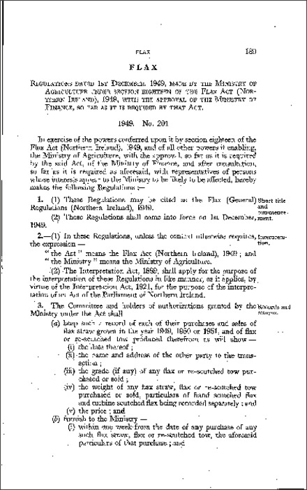 The Flax (General) Regulations (Northern Ireland) 1949