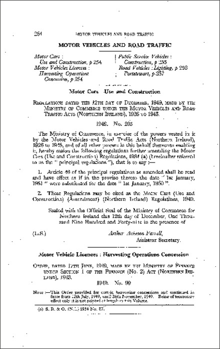 The Motor Cars (Use and Construction) (Amendment) (Northern Ireland) Regulations (Northern Ireland) 1949