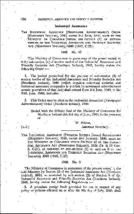 The Industrial Assurance (Newspaper Advertisement) Order (Northern Ireland) 1949