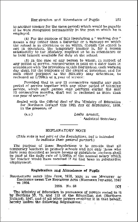 The Registration and Attendance of Pupils (Amendment) Regulations (Northern Ireland) 1958