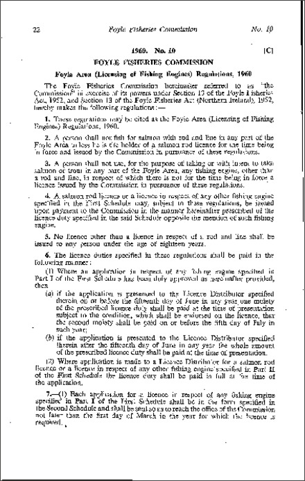 The Foyle Area (Licensing of Fishing Engines) Regulations (Northern Ireland) 1960