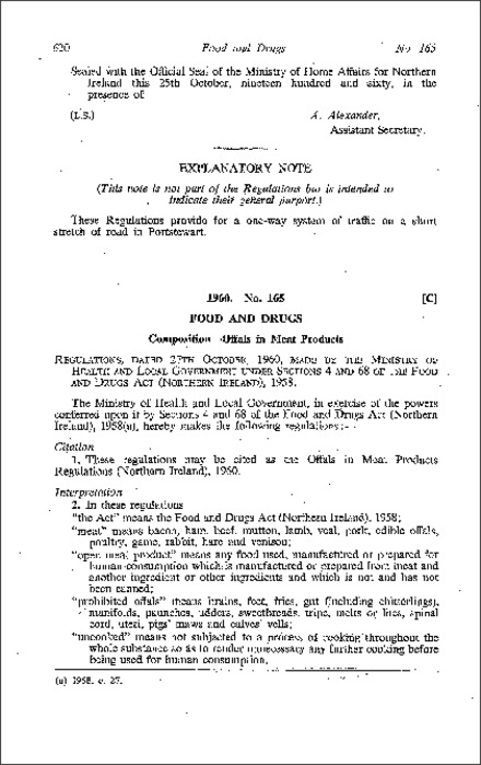 The Offals in Meat Products Regulations (Northern Ireland) 1960