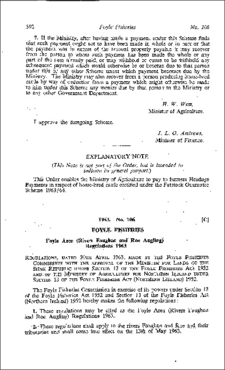 The Foyle Area (Rivers Faughan and Roe Angling) Regulations (Northern Ireland) 1963