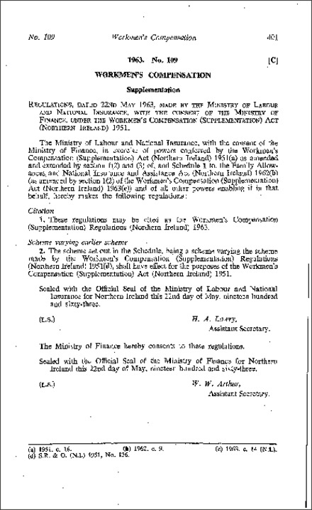 The Workmen's Compensation (Supplementation) Regulations (Northern Ireland) 1963