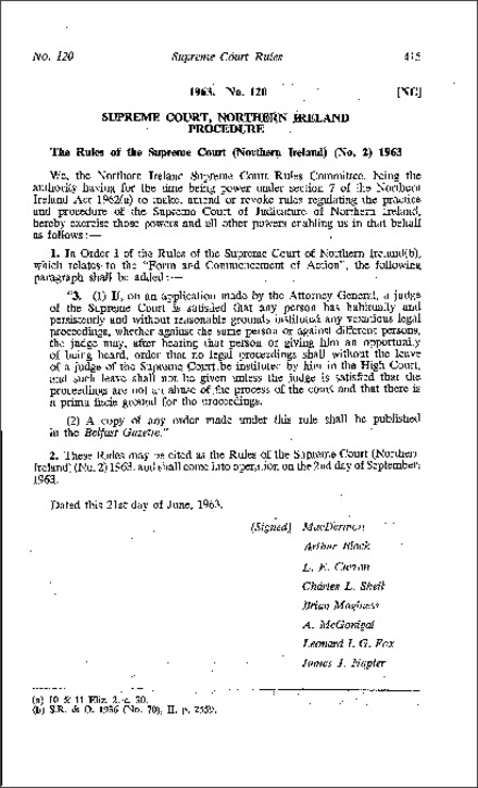 The Rules of the Supreme Court (No. 2) (Northern Ireland) 1963