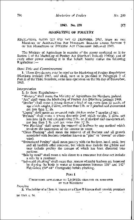 The Marketing of Poultry Regulations (Northern Ireland) 1963