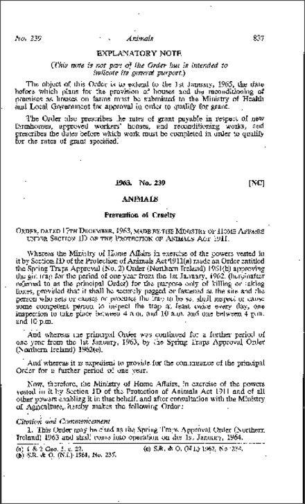 The Spring Traps Approval Order (Northern Ireland) 1963