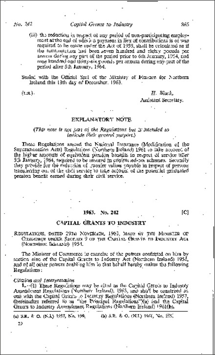 The Capital Grants to Industry Amendment Regulations (Northern Ireland) 1963