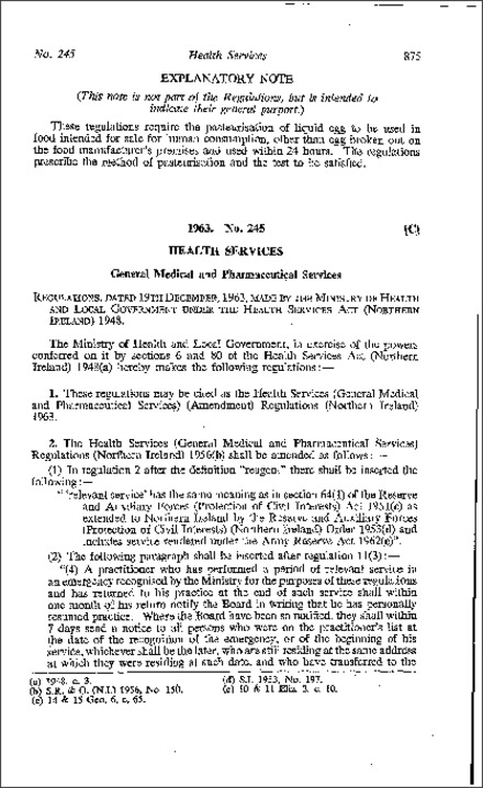 The Health Services (General Medical and Pharmaceutical Services) (Amendment) Regulations (Northern Ireland) 1963