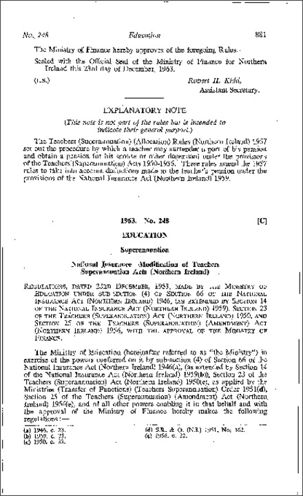 The National Insurance (Modification of Teachers Superannuation Act) Regulations (NI) 1963