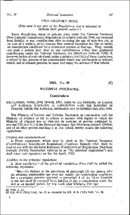 The National Insurance (Contributions) Amendment Regulations (Northern Ireland) 1963
