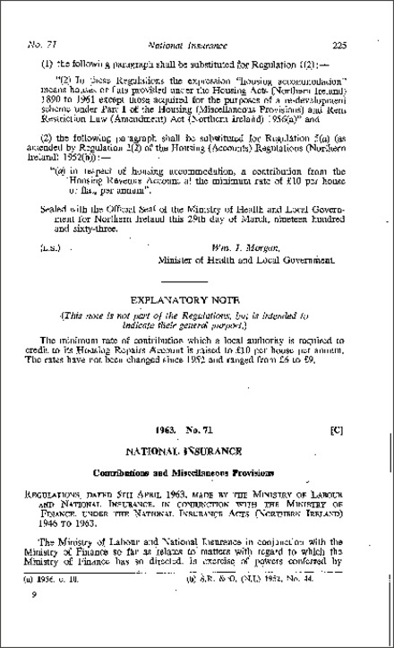 The National Insurance (Contributions and Miscellaneous Provisions) Regulations (Northern Ireland) 1963