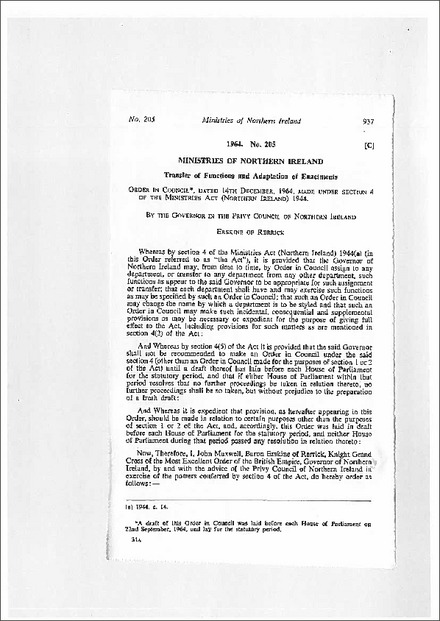 The Ministries (Transfer of Functions) (No. 2) Order (Northern Ireland) 1964