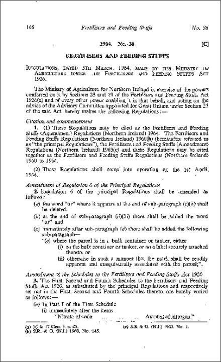 The Fertilisers and Feeding Stuffs (Amendment) Regulations (Northern Ireland) 1964