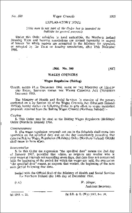 The Baking Wages Regulations (Holidays) Order (Northern Ireland) 1966