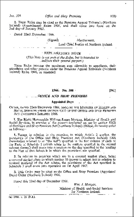 The Office and Shop Premises (Appointed Days) Order (Northern Ireland) 1966