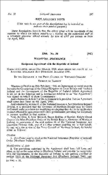 The National Insurance (Republic of Ireland) Order (Northern Ireland) 1966
