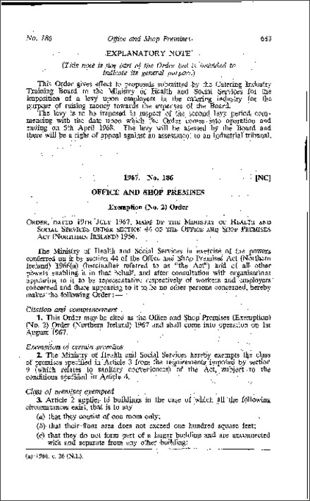 The Office and Shop Premises (Exemption) (No. 2) Order (Northern Ireland) 1967