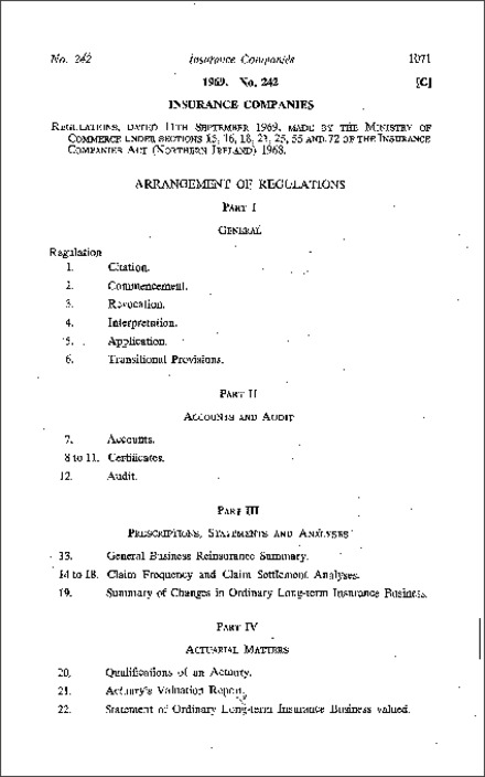 The Insurance Companies (Accounts and Forms) Regulations (Northern Ireland) 1969