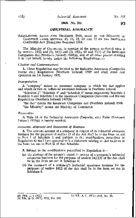 The Industrial Assurance (Companies Forms, etc.) Regulations (Northern Ireland) 1969
