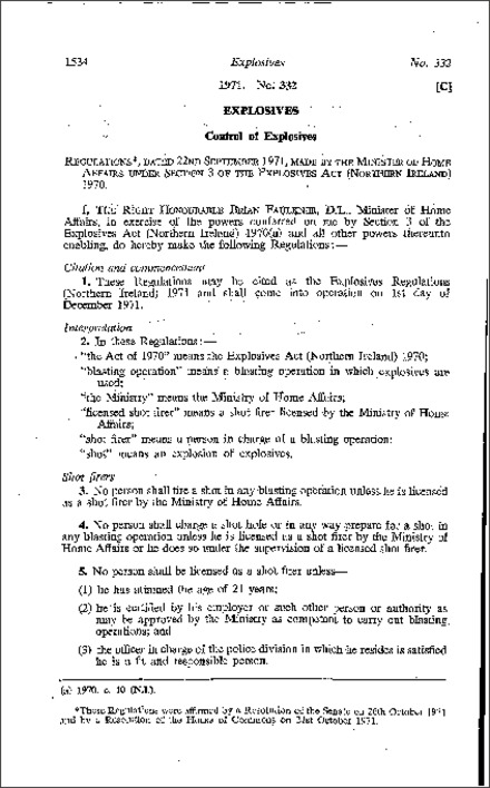 The Explosives Regulations (Northern Ireland) 1971