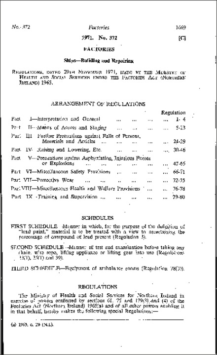 The Shipbuilding and Ship-repairing Regulations (Northern Ireland) 1971