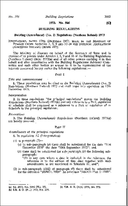 The Building (Amendment) (No. 2) Regulations (Northern Ireland) 1973