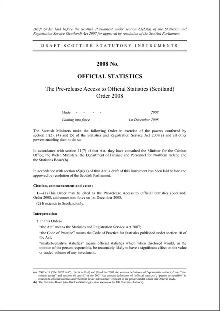 The Pre-release Access to Official Statistics (Scotland) Order 2008