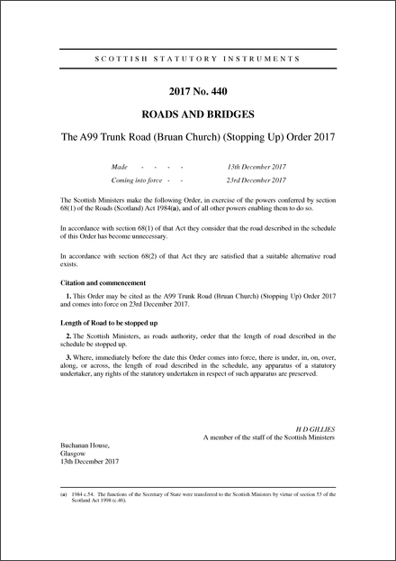 The A99 Trunk Road (Bruan Church) (Stopping Up) Order 2017