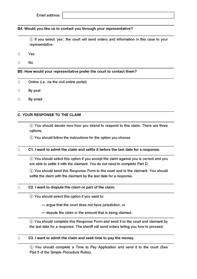 Form 4A - The Simple Procedure Response Form
